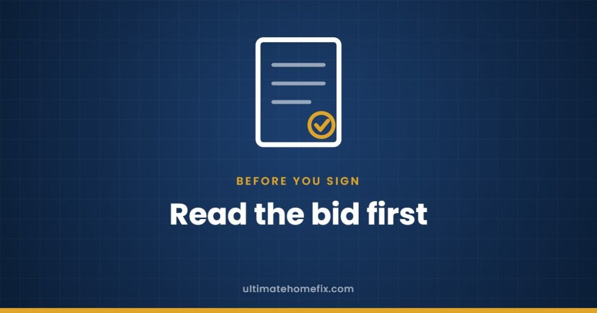 Contractor bid document with a checkmark